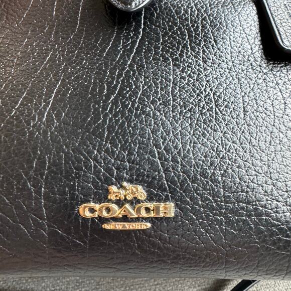 COACH Womens Mercer Satchel Hand Shoulder Bag Black Grain Leather Gold Turn Lock - Picture 5 of 16